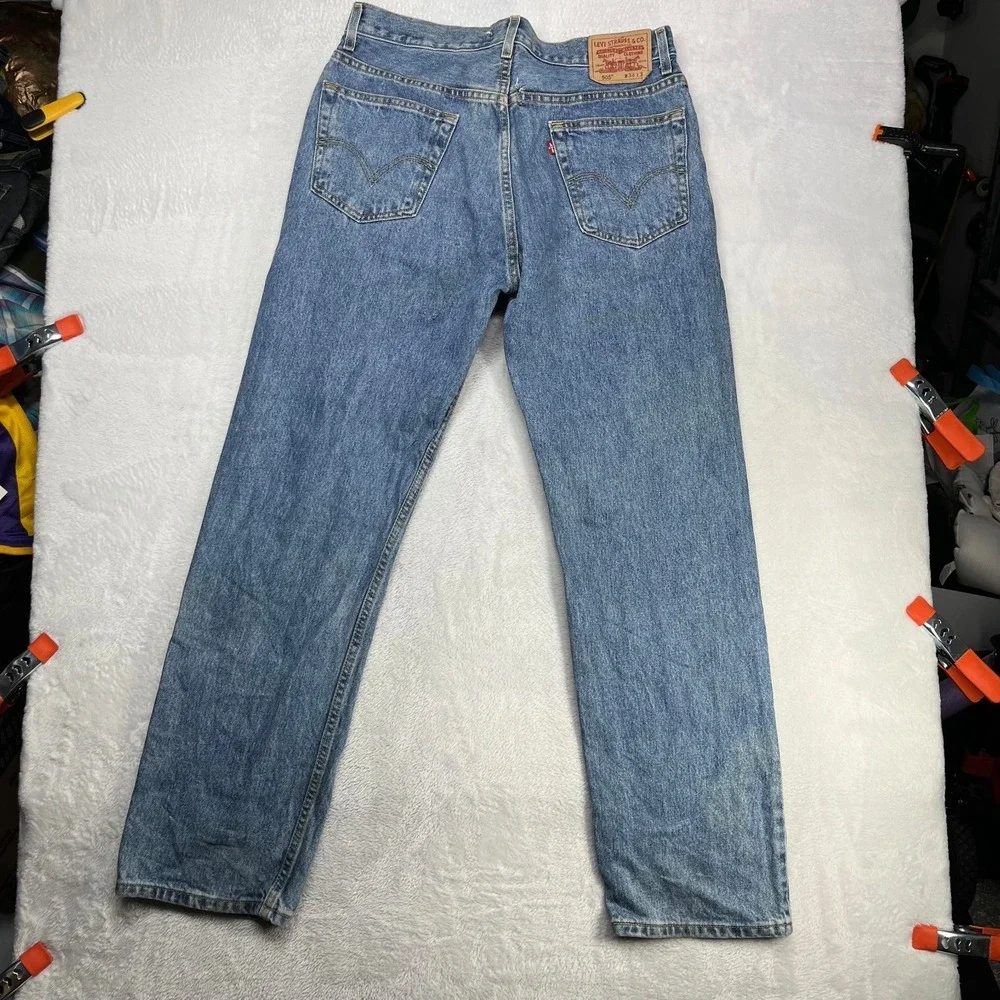 Levi's 505 Regular Fit Straight Jeans Men's Blue Denim Pockets Classic - 34X32.5
